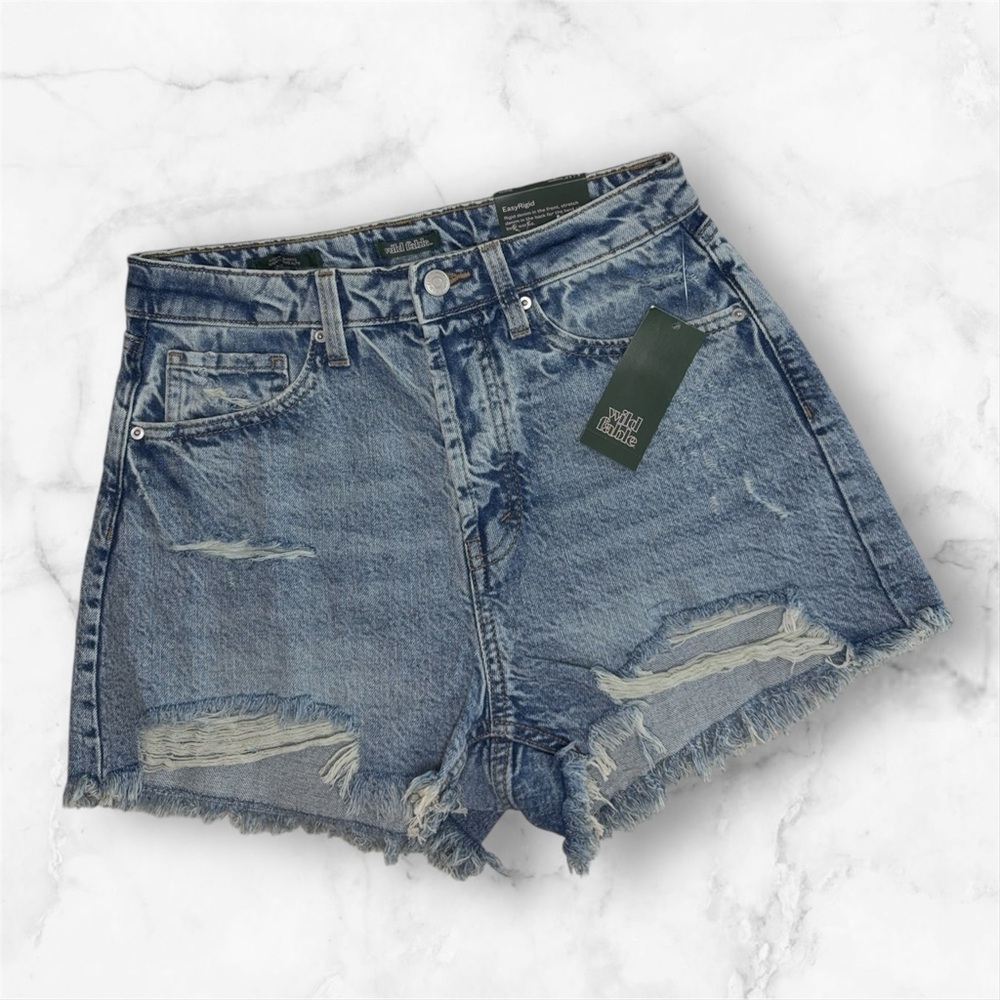 High-Rise Distressed Denim Shorts: Size 6